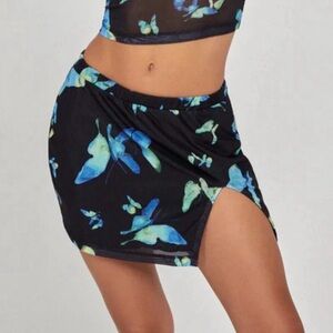 Motel Pelma Butterfly Skirt Black Blue Green